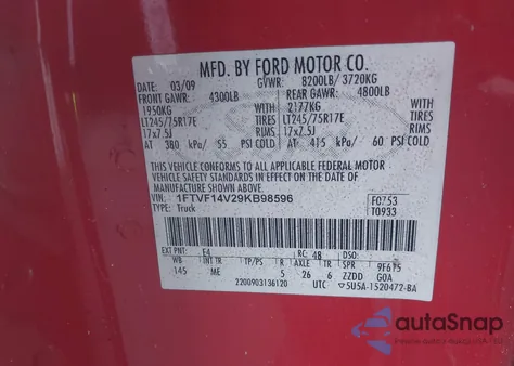 2009 Ford F-150 Xl/Xlt from USA, damaged, VIN 1FTVF14V29KB98596